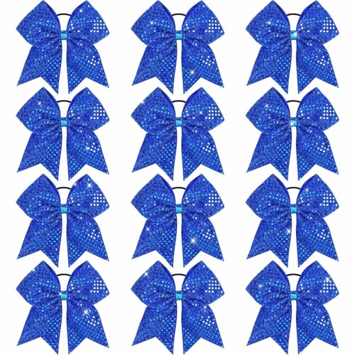 Blue Glitter Cheer Bows - Pack of 12 Sparkly Hair Accessories