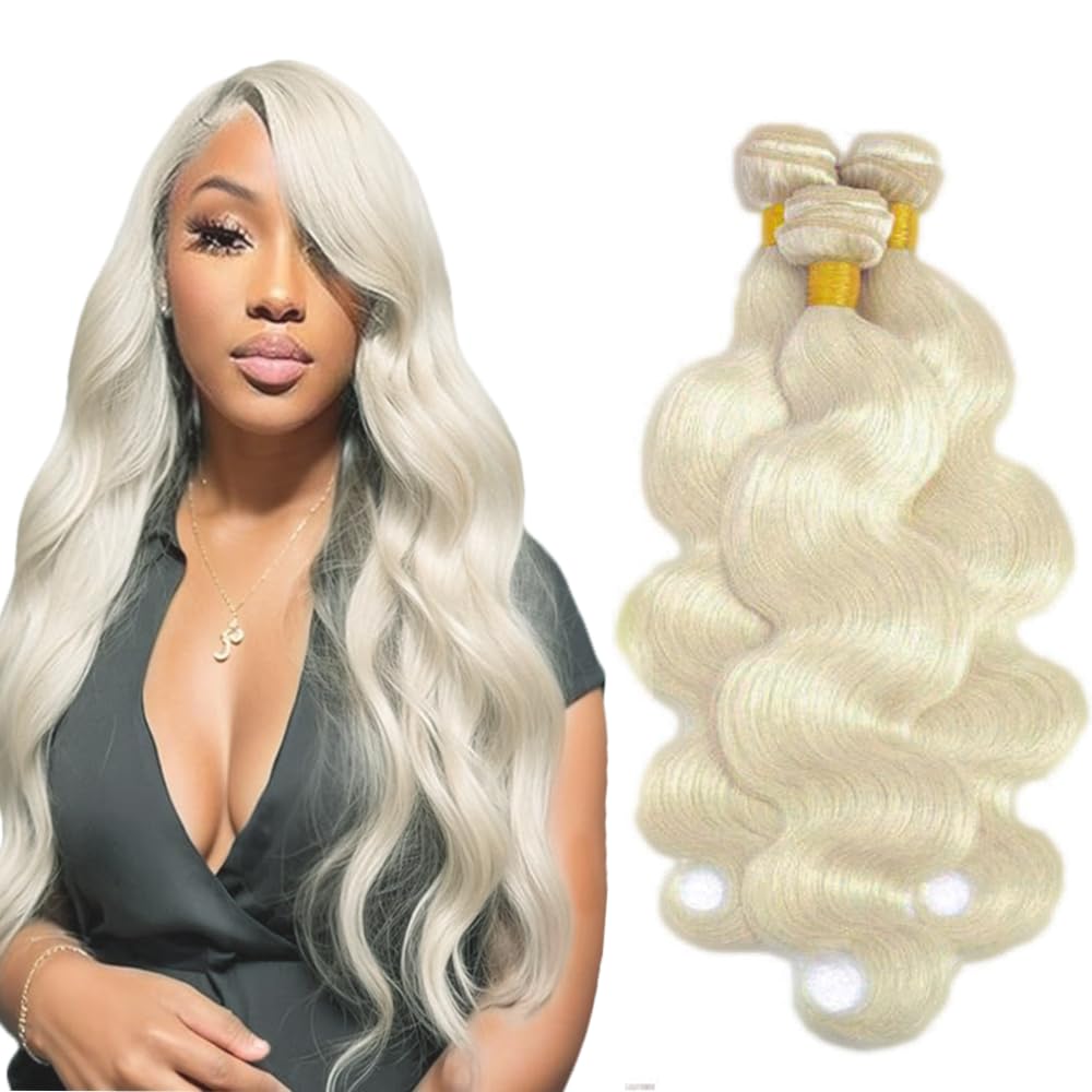 #88 Platinum Blonde Bundles Body Wave Bundles Human Hair 12 14 16 Inch 3 Bundles 50g/Bundle Platinum Blonde Body Wave Bundle Unprocessed Brazilian Virgin Weave Hair Extensions for Women