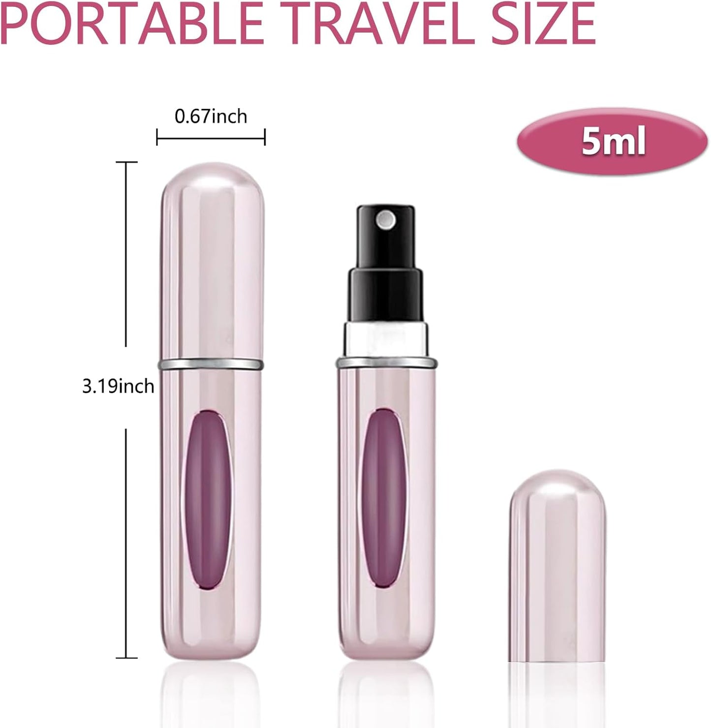 Mini Perfume Atomizer - 4 Pcs Refillable 5ml Travel Spray Bottles | Leak-Proof Design in Silver, Pink, Blue, Black