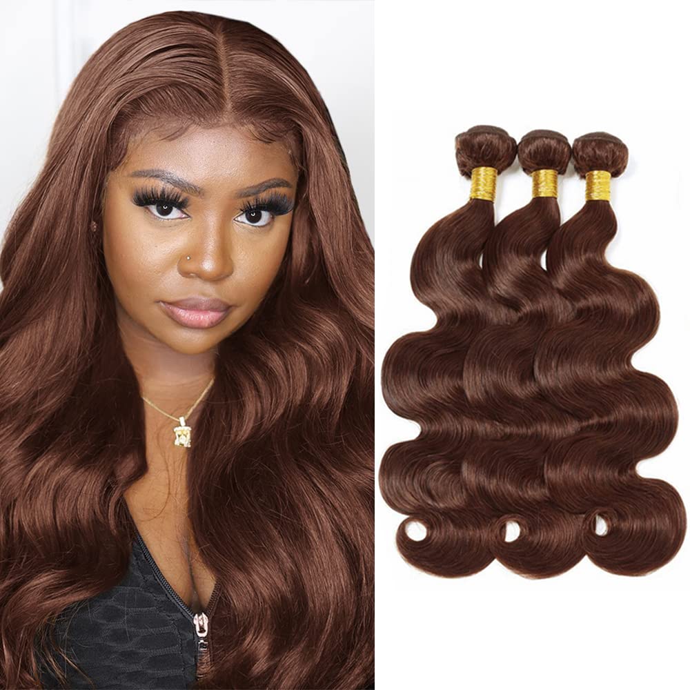 #4 Chocolate Brown Bundles Human Hair Body Wave Bundles 28 30 32 Inch 3 Bundles Brazilian Remy Hair 50 Grams/Bundle Unprocessed Virgin Hairs Dark Brown Body Wave Bundle Weaves Extensions
