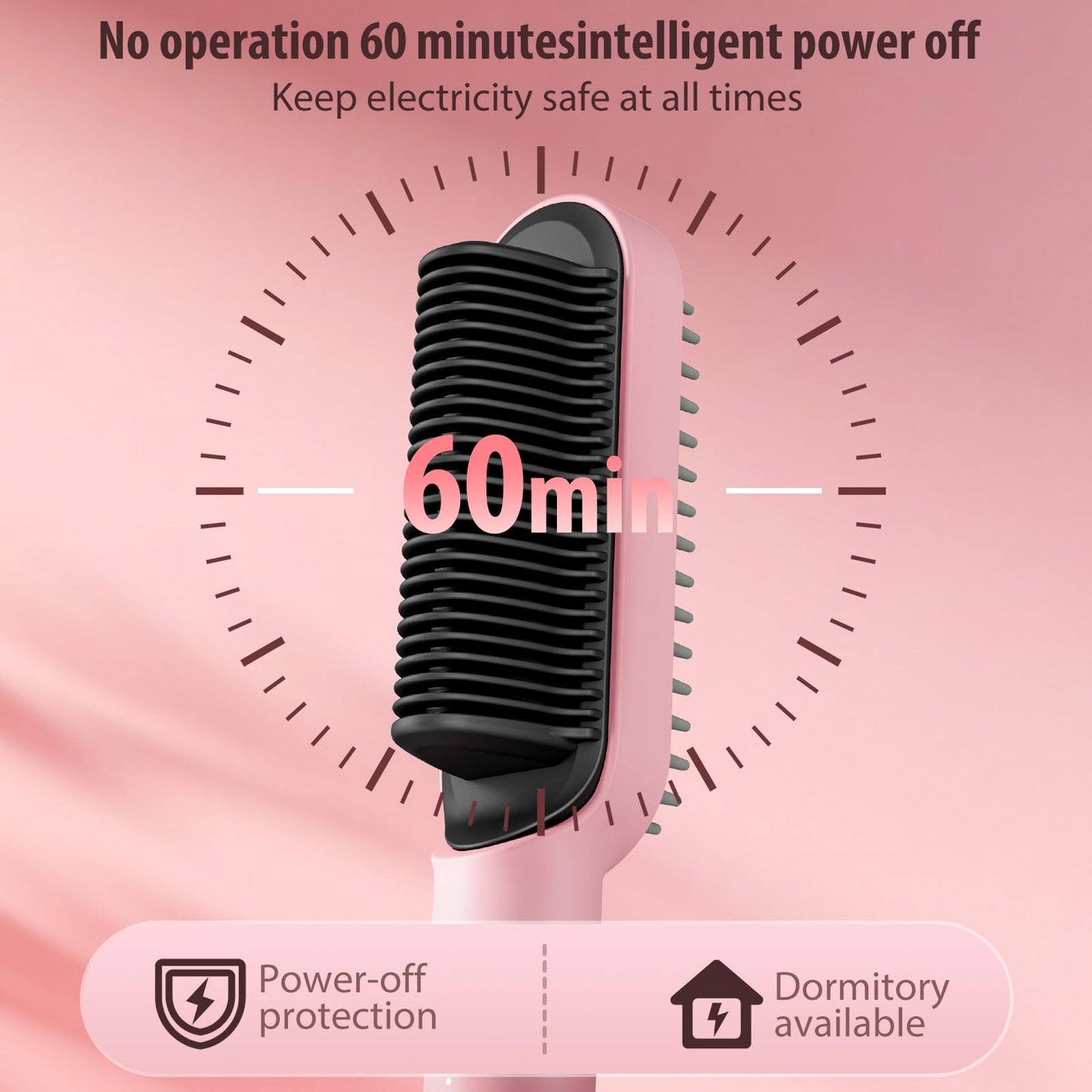 ISTORAGE Hair Straightener Brush, Ring Ionic Hair Straightener Comb Ceramic Straightening Brush for Women with 5 Temps 15s Fast Heating & Dual Voltage, Pink