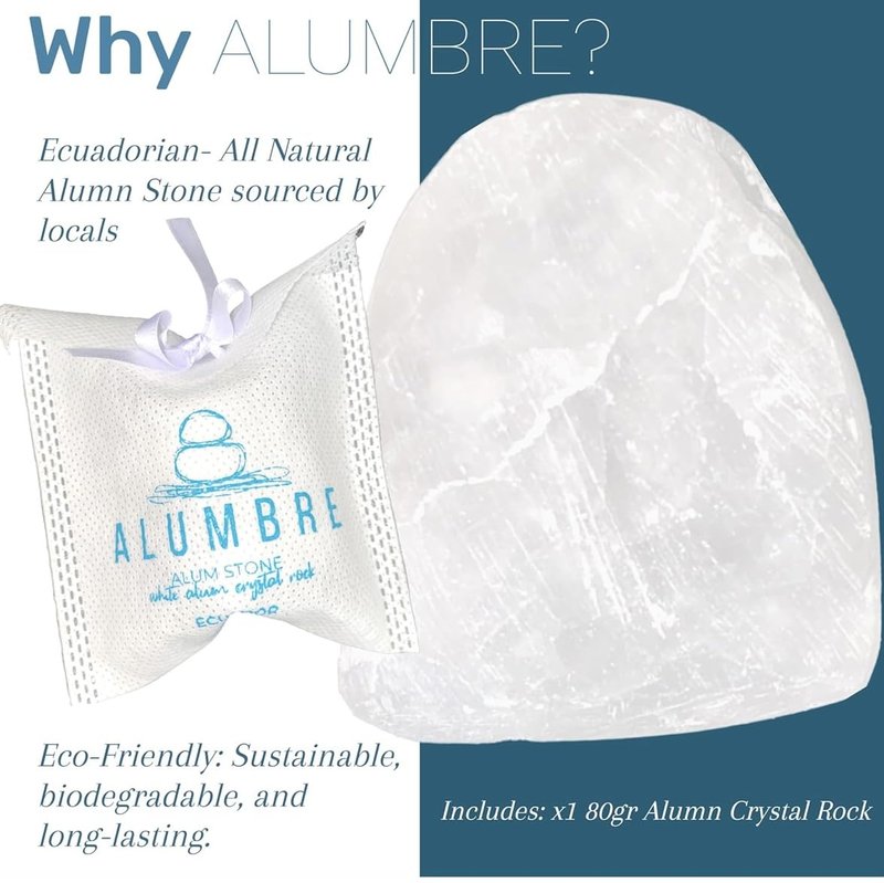 Alum Stone, Handmade 100% Pure Natural - Multipurpose Deodorant, Aftershave & Astringent, Odor Control, Razor Burn Relief & Skin Soothing - Unscented, Non-Staining, Plastic-Free, Fitkari, Alumbre, 80g