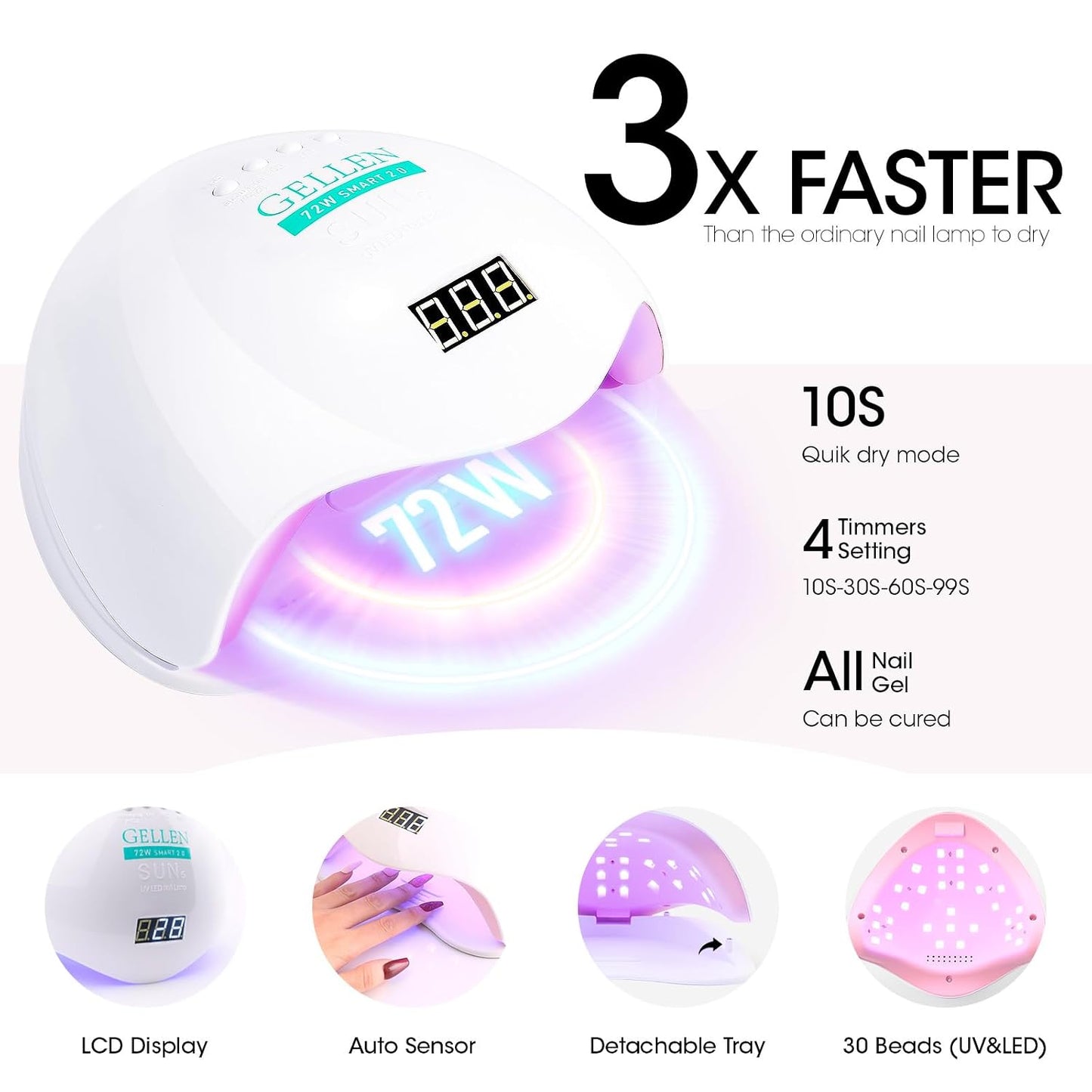 Gellen Gel Nail Polish Kit - 12 Vibrant Colors with 72W UV LED Light | Complete Manicure Set for Mother's Day