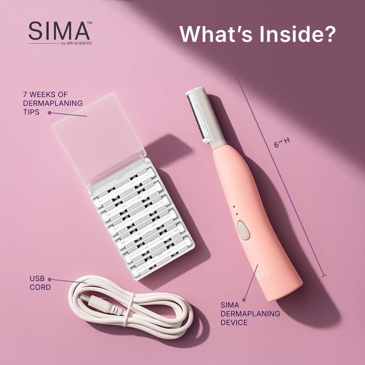 SIMA Dermaplane Razor for Women | Painless 2-in-1 Facial Exfoliation & Hair Removal - Rechargeable, 3 Speeds