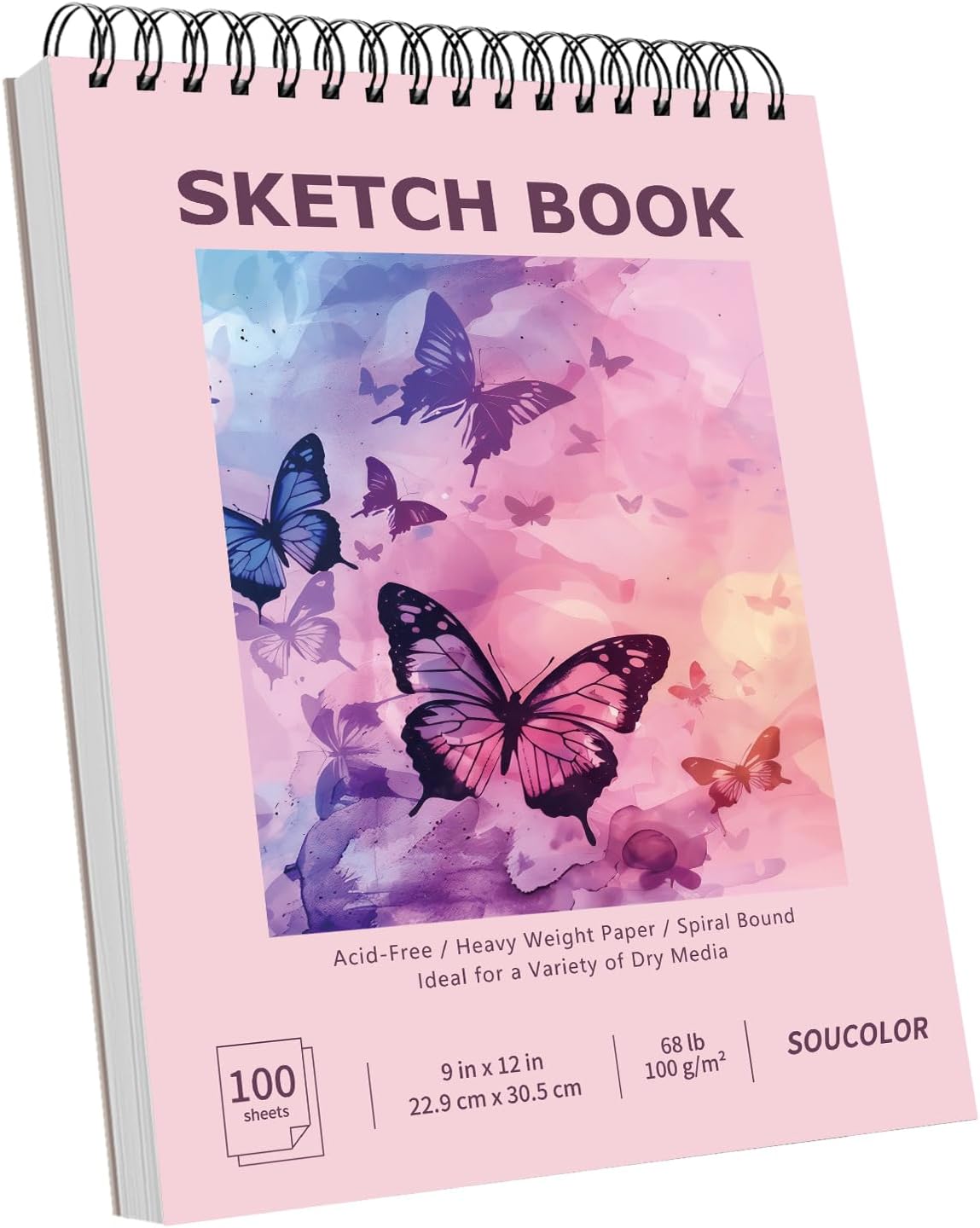 Soucolor Sketch Book - 9" x 12" Top Spiral Bound, 100 Sheets Acid-Free Drawing Paper | Ideal for Kids, Adults & Artists