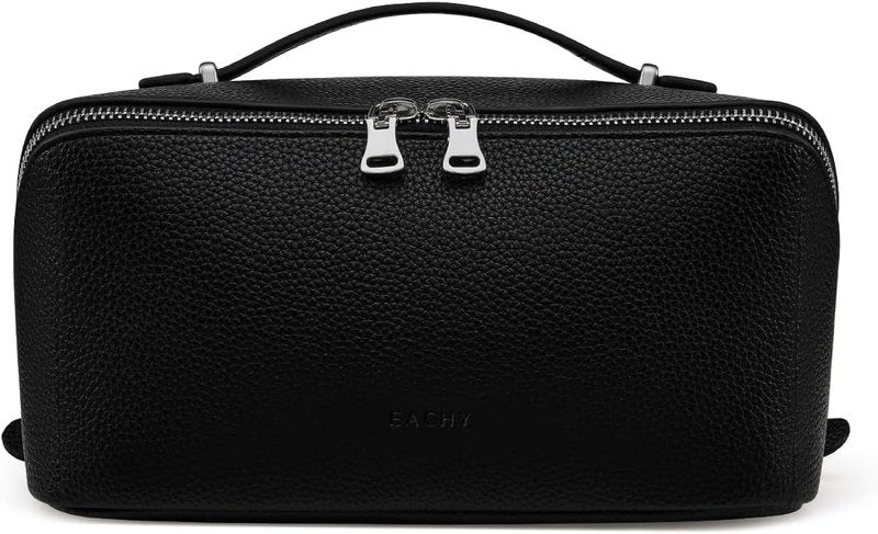 Travel Makeup Bag - Large Capacity Lychee Leather Cosmetic Organizer | Waterproof Toiletry Case with TPU Brush Compartment