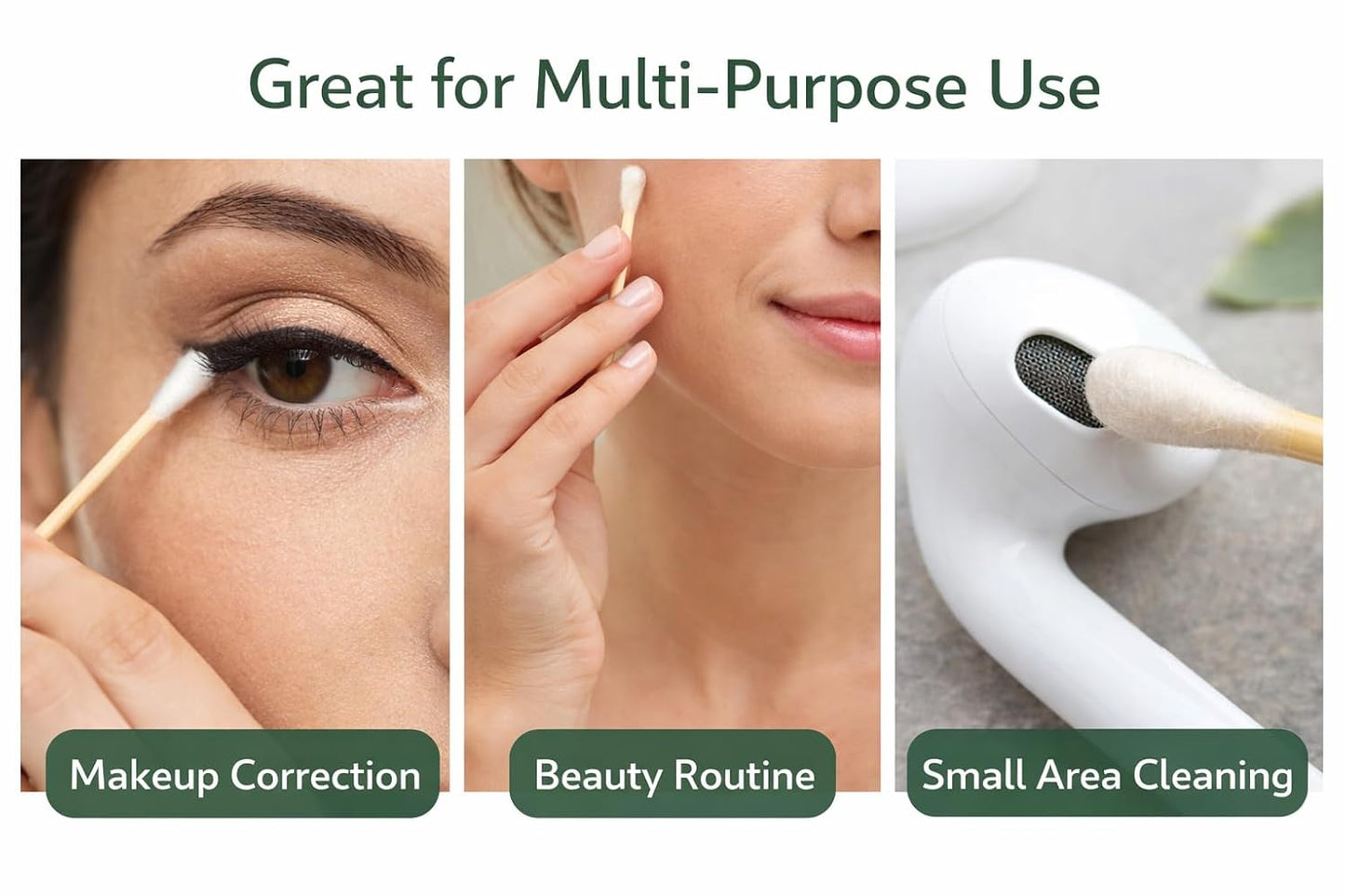 Premium Eco Bamboo Cotton Swabs - 500 Biodegradable Double Tipped Ear & Makeup Swabs | 100% Natural, Compostable