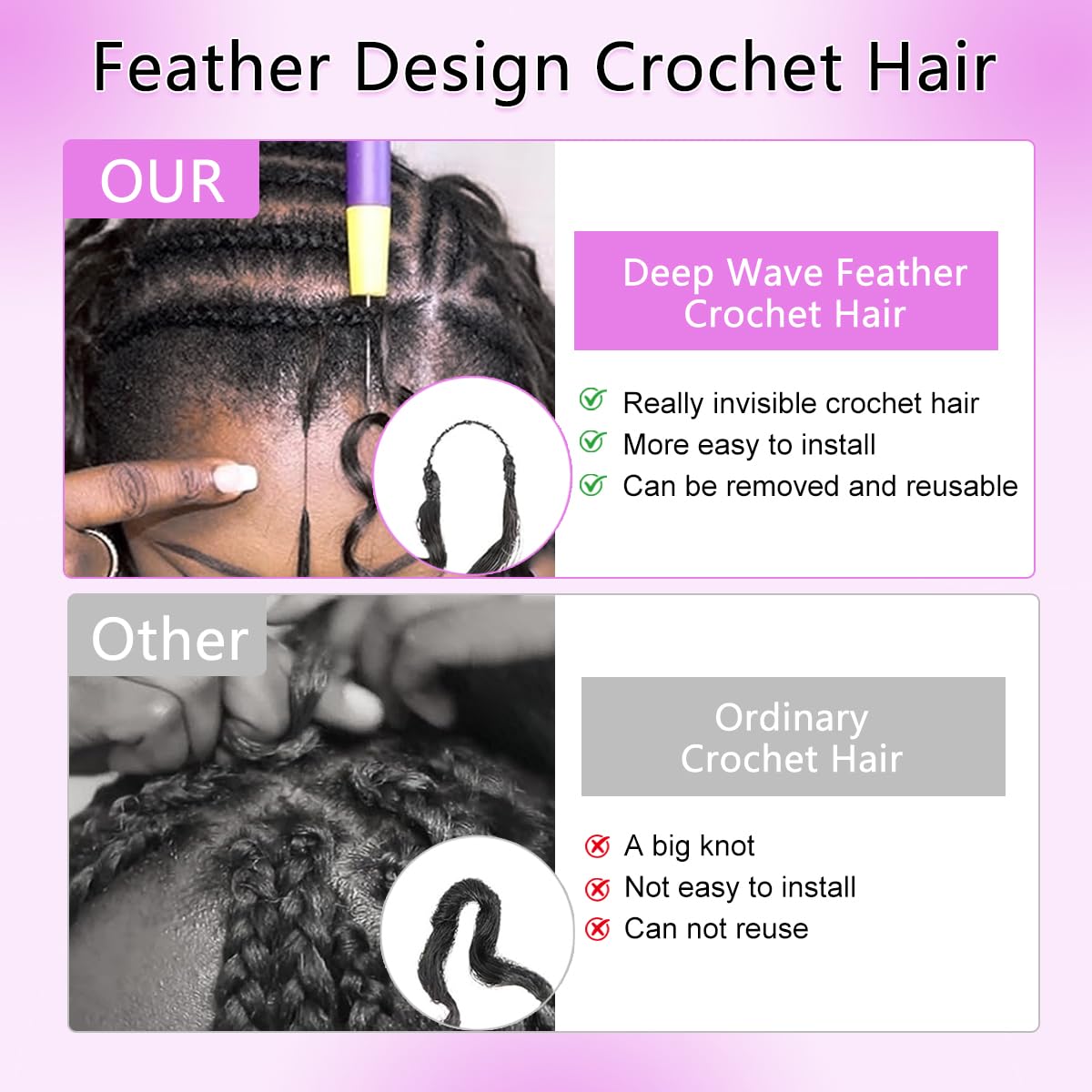 Human Crochet Hair for Black Women Deep Wave Crochet Human Hair Bundles 20 Inch 120g Pre-Separated Feather Crochet Human Hair Natural Black
