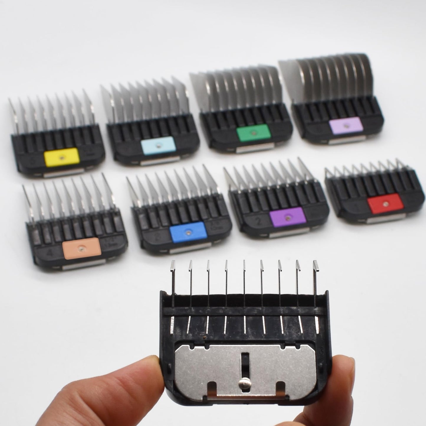8 Pieces Professional Animal Stainless Steel Attachment Guide Guard Combs for A5 Style Detachable Blade Pet Groomers, Compatible with Wahl KM Series Andis AG BG Oster Classic 76 A5 A6 Animal Clippers