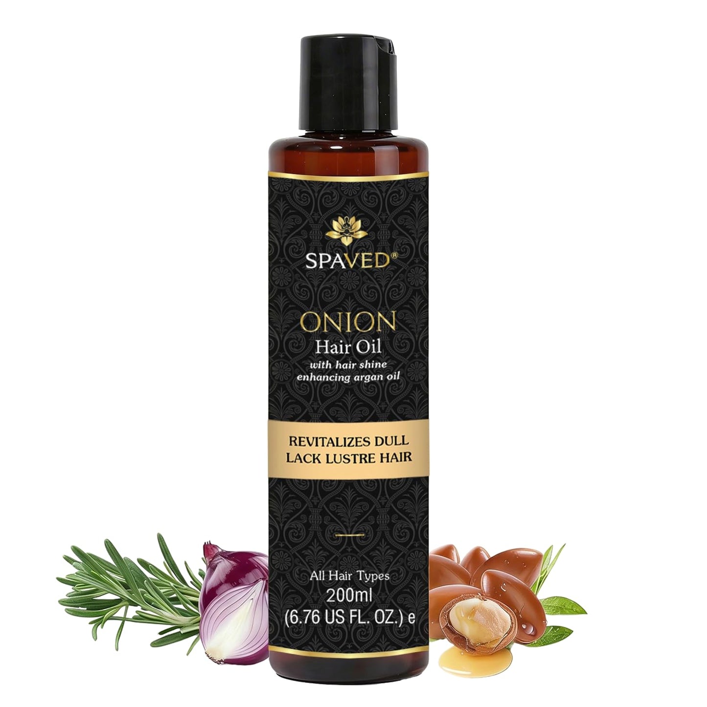 SPAVED Onion Hair Oil with Rosemary & Argan 6.76 oz - Supports Healthy Hair & Scalp -Helps with Dandruff & Itchy Scalp -Vitamin E & Jojoba Oil -Sulfate-Free, Paraben-Free
