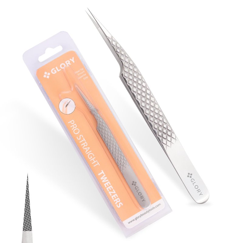 Precision Fiber Tips Perfect Tweezers for Isolation and Classic Eyelash Extensions, Stainless Steel Pro Straight Tip Anti-Slip Diamond Grip Tweezers for Lash Artists, Nail Art & jewelry work