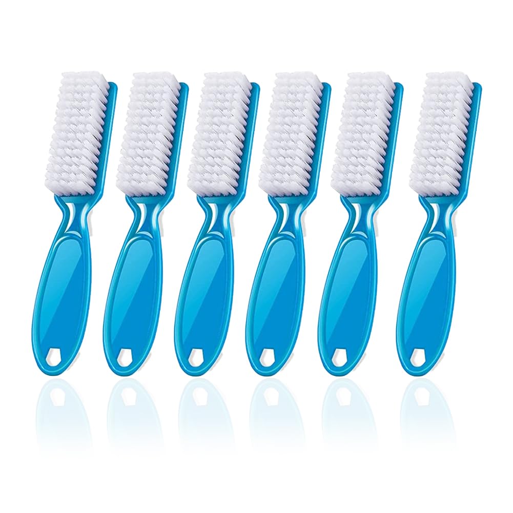 6Pcs Handle Grip Nail Brush Set - Manicure & Pedicure Cleaning Tools | White Fingernail & Toenail Brushes