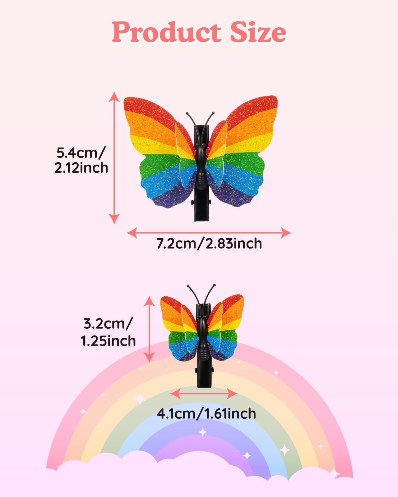 16PCS Pride Rainbow Glitter Butterfly Hair Clips – 8 Large & 8 Small with Foldable Wings for Pride Parade, Rainbow Hair Accessories for LGBTQ Day Celebration Outfit