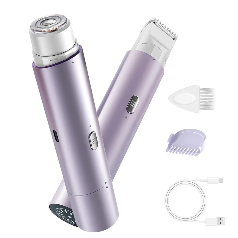 Dual Head Electric Shaver for Women, Bikini, Underarm, Body Hair Remover, Rechargeable & Waterproof, Cordless Painless Hair Trimmer with Ceramic Blades, Silent Smooth Shaving