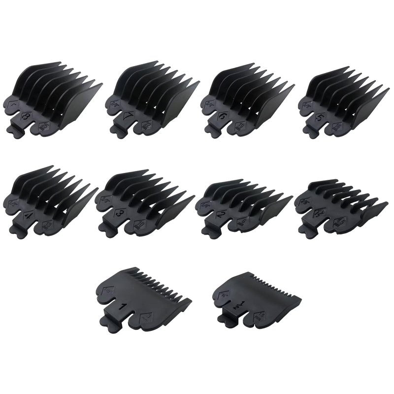 WELURE 10Pcs Hair Clipper Guards Cutting Combs for Limural K11S/Novah HCL-001/Surker K7S/K9C/K9S - Black