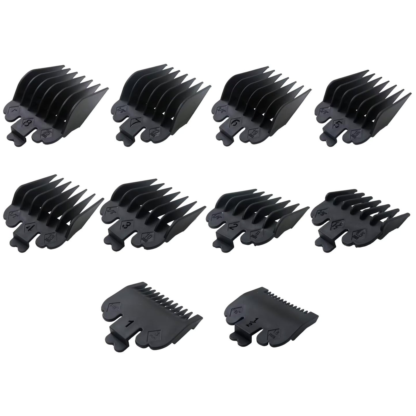 Qblahip 10-Pack Black Clipper Guards for Ba-BylissPRO Barberology FX870, FX890, FX825, and FX673 Clippers, for Ba-Byliss Clipper Guards - Cutting Lengths 1/16-1 inch Attachment Combs Set