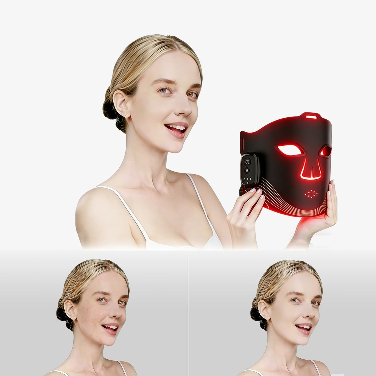 wyzanqal Led Red Light Therapy for Face, 4 Modes Wireless Red Light Therapy Msk with 2000W Detachable Controller, USB-C Rechargeable, Lightweight Soft Silicone Red Mask for Home, Travel
