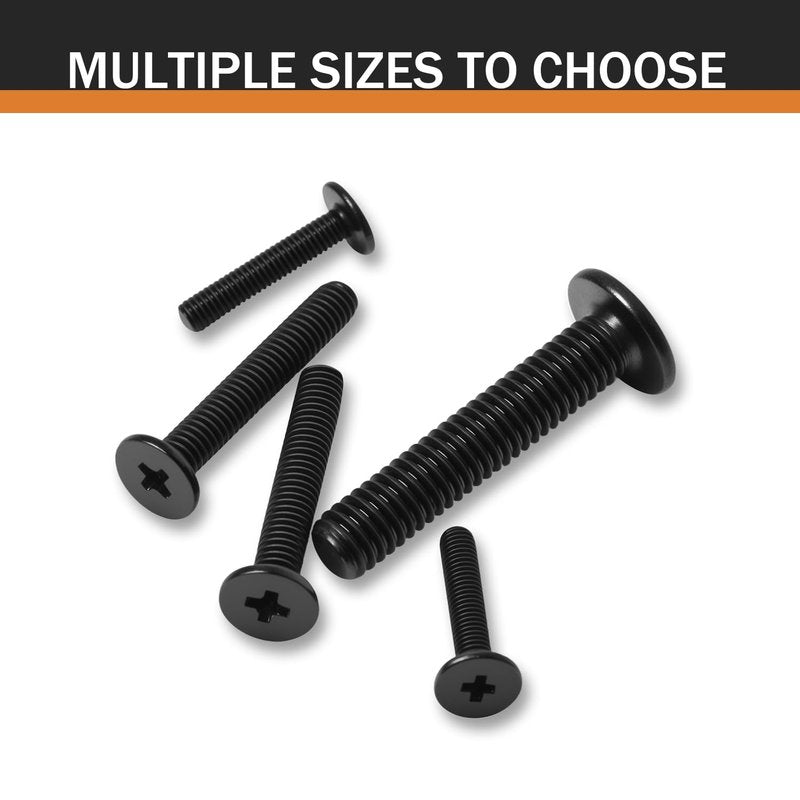 M3-0.5 x 10mm 50Pcs Flat Round Head Machine Screws, Black Oxide 304 Stainless Steel Phillips Cross Drive Screws Hardware Fastener