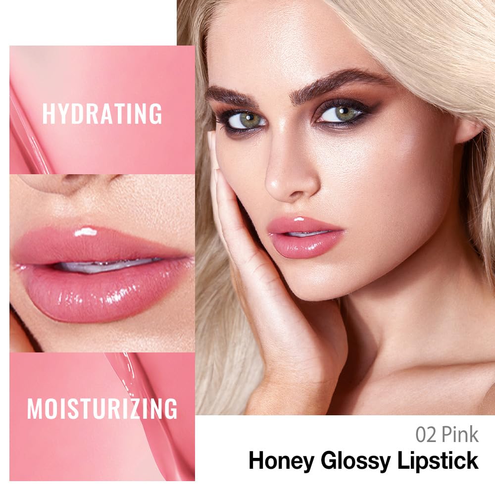 evpct Pink Honey Lipstick Tinted Lip Balm, Moisturizing Tinted Lip Oil Stick Lipstick for Older Women, Sheer Lightweight Hydrating Nourishing Shine Tinted Lip Balm Color Gloss Tint Stain, 02 Pink
