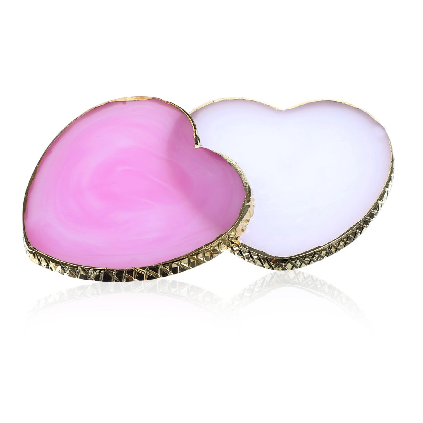 WJIAAA Resin Nail Art Palette,2PCS Heart-Shaped Resin Nail Art Palette Nails Painting Mixing Tray with Gold Edge Display Board Purple White Polish Plate Makeup Plate Cosmetic Mixing Tools DIY Manicure