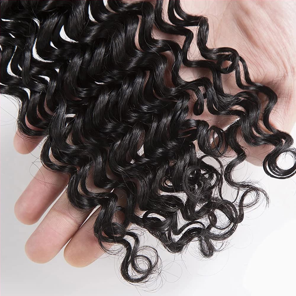 20 22 24 Inch Deep Wave Bundles Human Hair Bundle #1B Natural Black Deep Curly Bundle Unprocessed Brazilian Virgin Weave Hair 3 Bundle 50 Gram Per Bundle