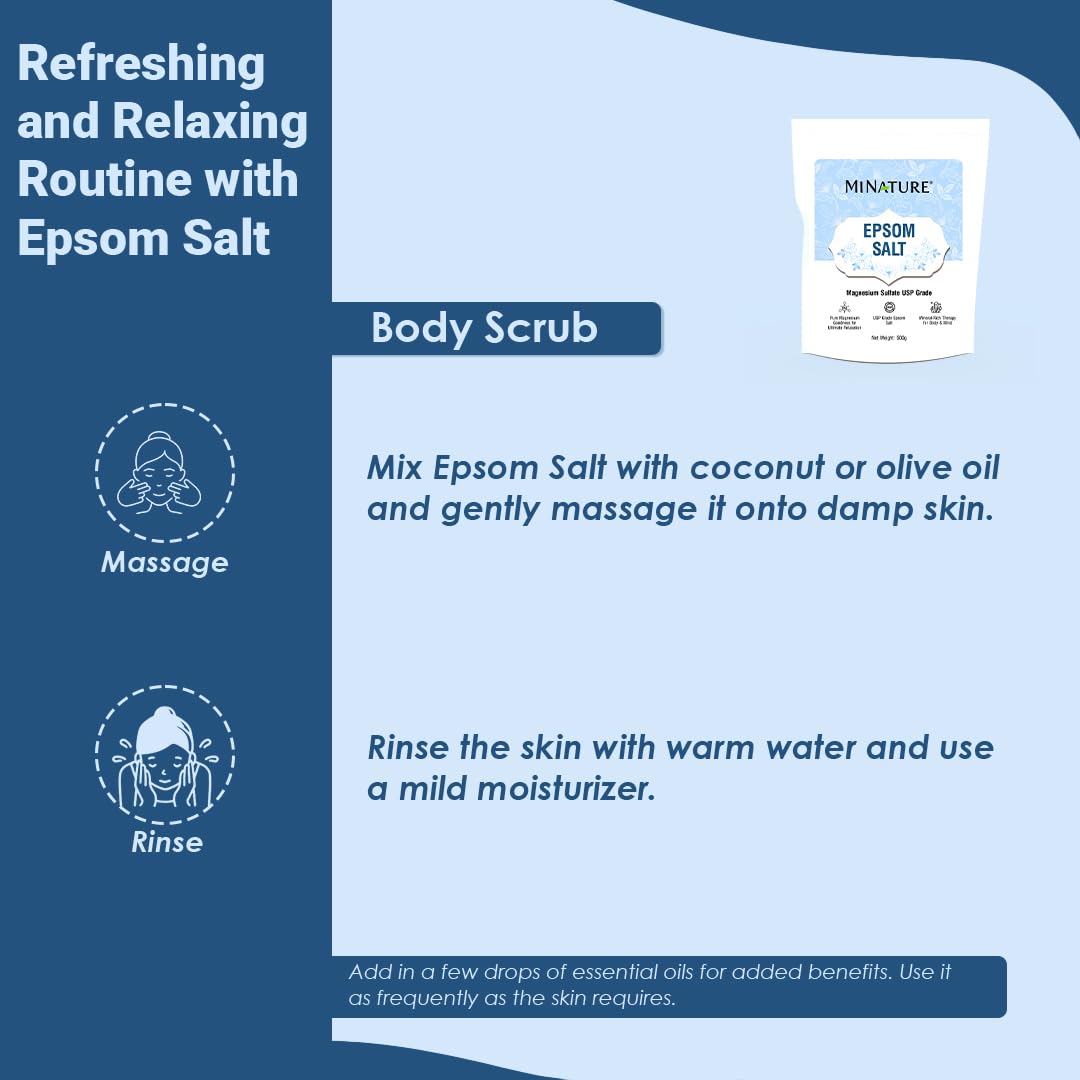Mi Nature Premium Epsom Salt | USP Grade Magnesium Sulfate 500g (17.63oz) | Pure Bath Soak |Multipurpose