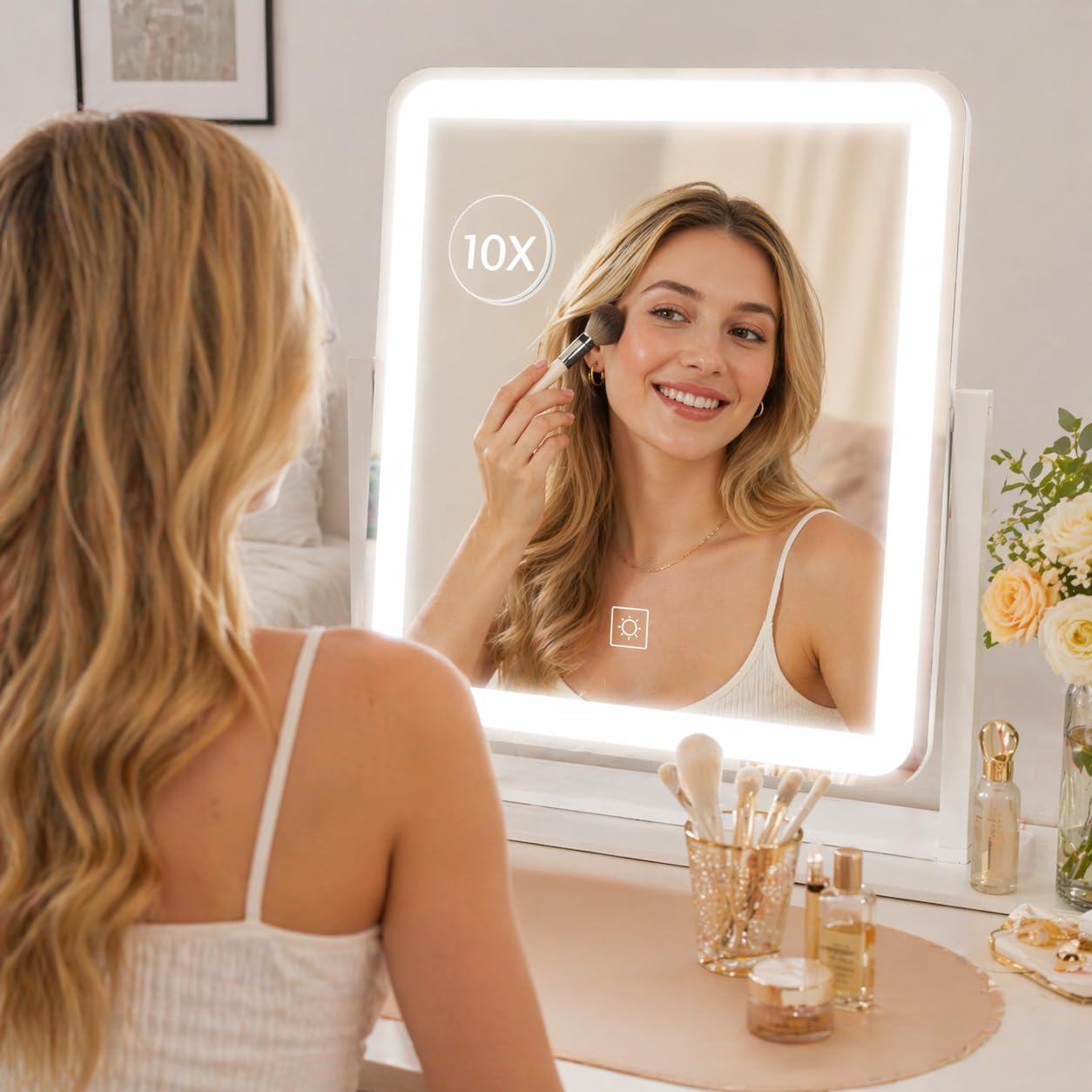 Lighted Vanity Mirror - Dimmable Makeup Mirror with 3 Color Smart Touch Control | 15"x13" HD Glass, 360° Rotation, Aluminum Frame