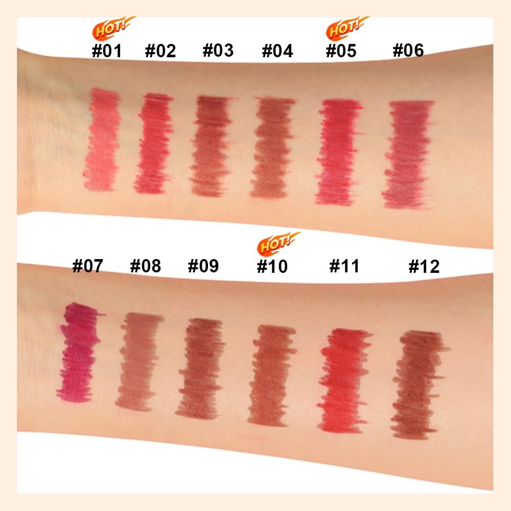 Matte Lip Liner Set - 12 High Pigmented Waterproof Colors for Long-Lasting Daily Makeup | Smooth Application