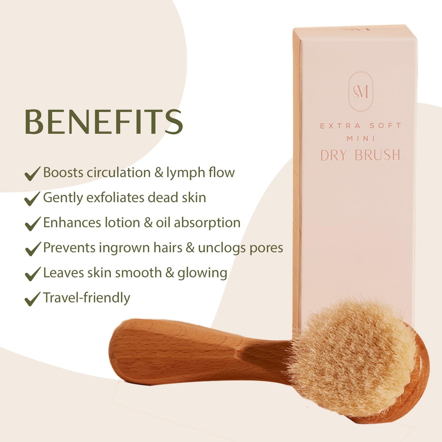 CSM Lymphatic Contour Face Brush - Soft Lymphatic Face Brush for Sensitive Skin with Goat Hair Bristles for Facial Lymphatic Drainage