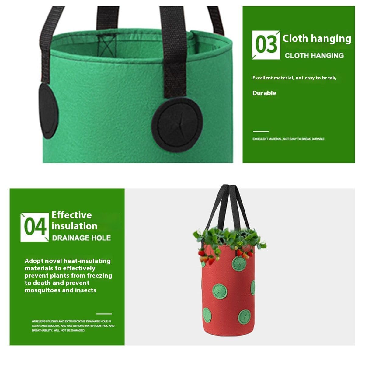 Garden Hanging Tomato Strawberry Planting Grow Bag, 3 Pcs Upside Down Vegetable Planter with 12 Grow Holes and Handle, Grow Hanger Bag for Vegetable Fruit Garden