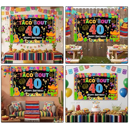 Happy 40th Birthday Mexican Fiesta Backdrop - Taco Party Decor