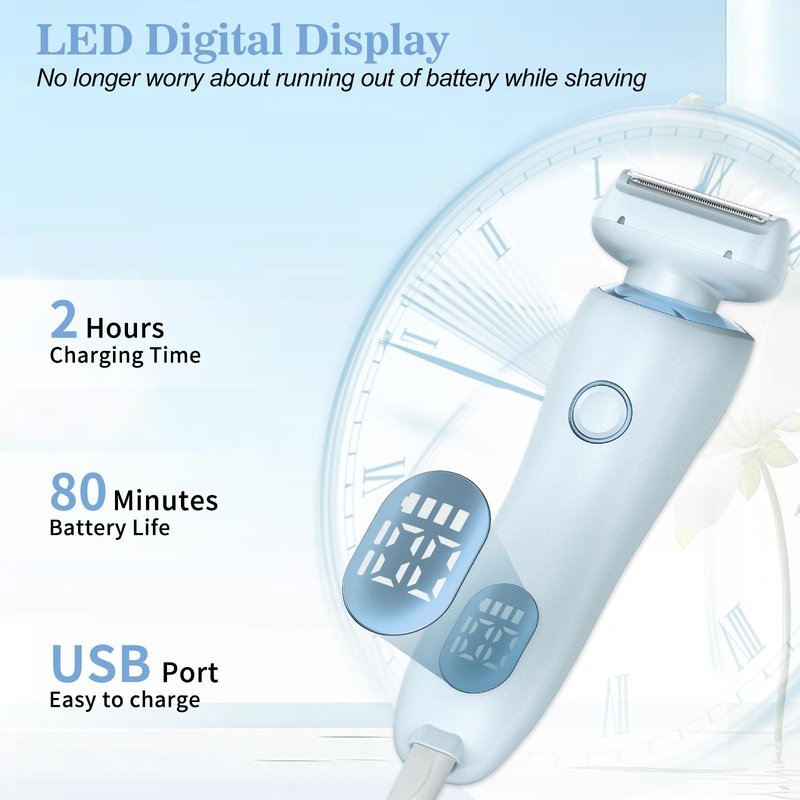 Nyywth Electric Shaver for Women, Painless 2 in 1 Wet & Dry Waterproof Silk Glide Pro Shaver with 2 Removable Heads, Rechargeable Electric Razors for Bikini, Legs, Underarms, Body (Blue)