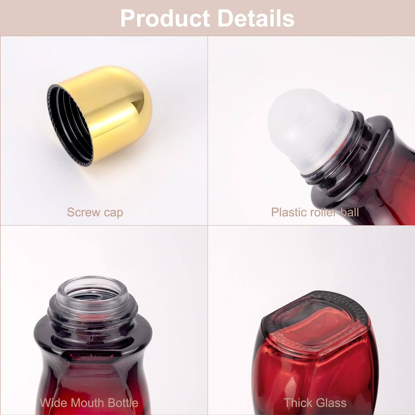 Kesell 2Pcs Glass Roller Bottles 50ml Gradient Red, Gold Lid