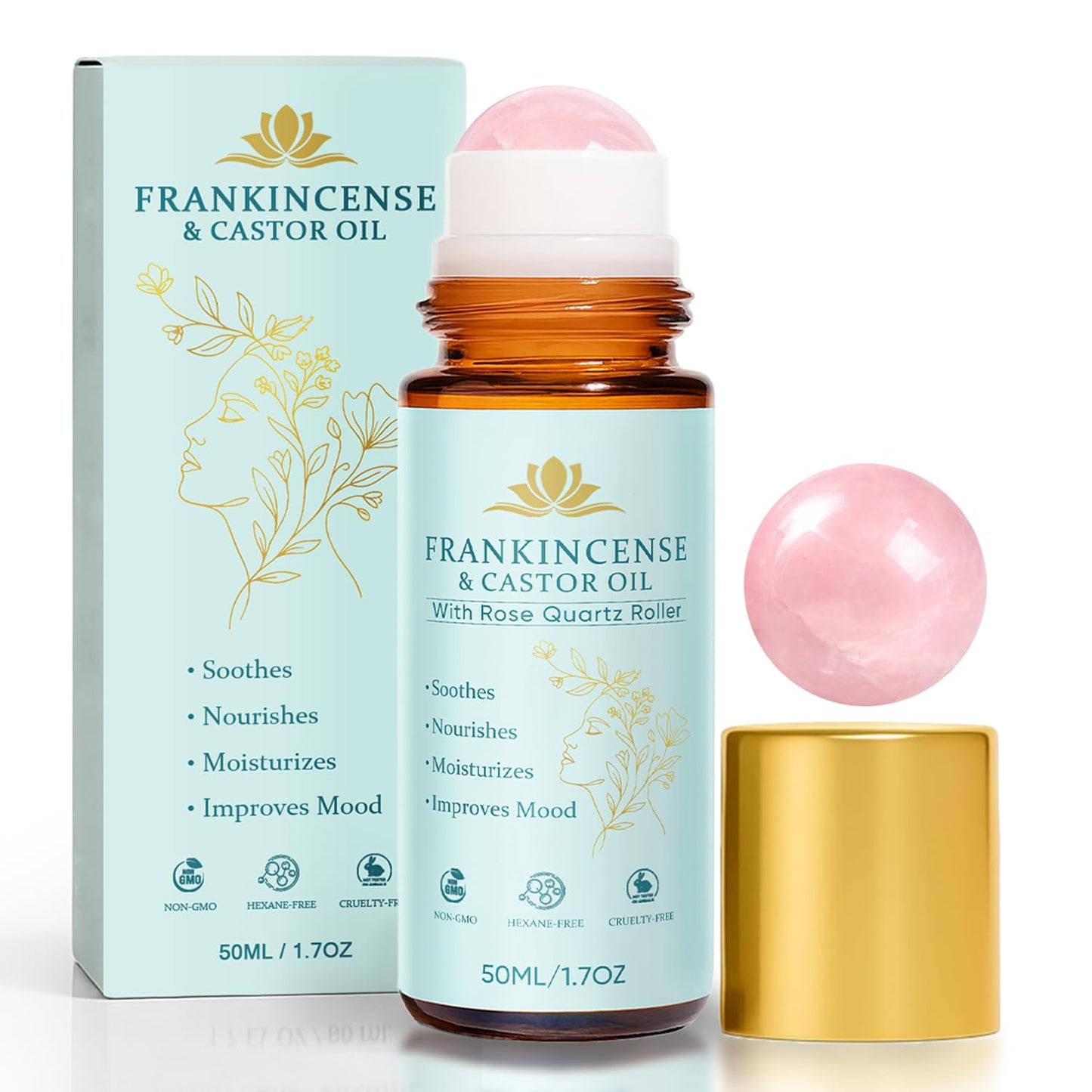 Castor Oil & Frankincense Roll-On | Organic Cold Pressed for Eyebrows, Face & Neck - 1.7 fl oz