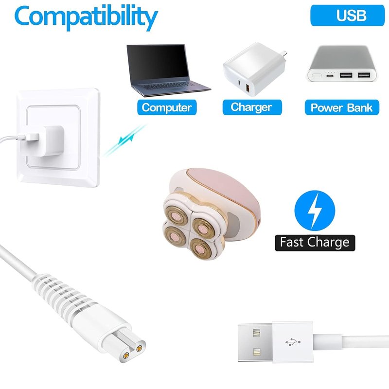 LinMei Replacement Charging Cable for Finishing Touch Flawless Legs Shaver USB Power Cord for Women Electric Trimmer