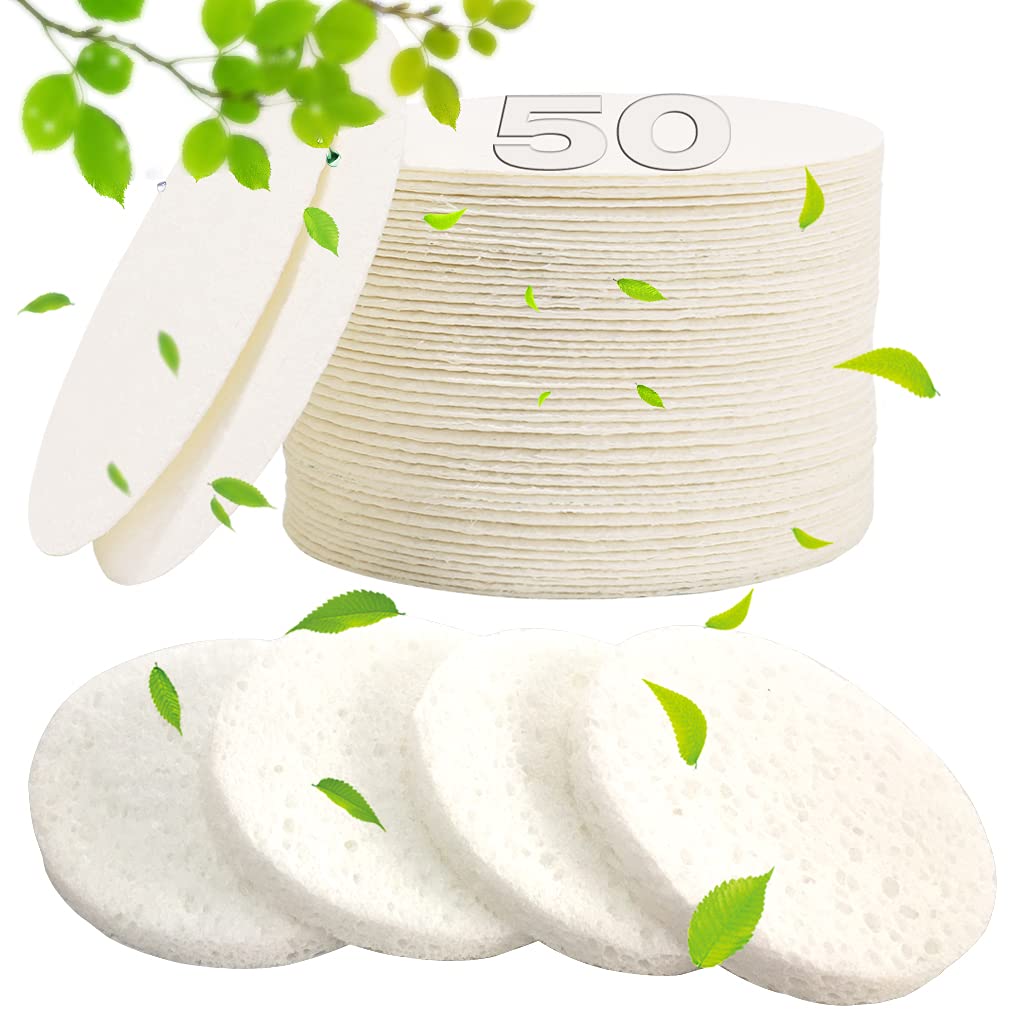 Compressed Facial Sponges - 50 PCS 100% Natural Cellulose for Estheticians | Face Cleansing, Exfoliating, Makeup Removal