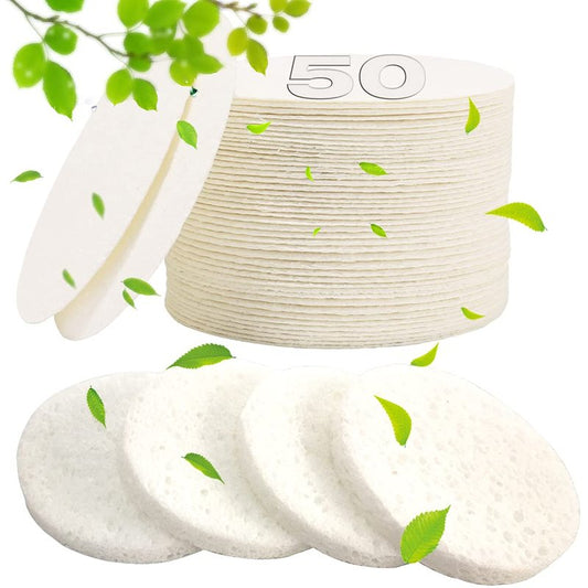 Compressed Facial Sponges - 50 PCS 100% Natural Cellulose for Estheticians | Face Cleansing, Exfoliating, Makeup Removal