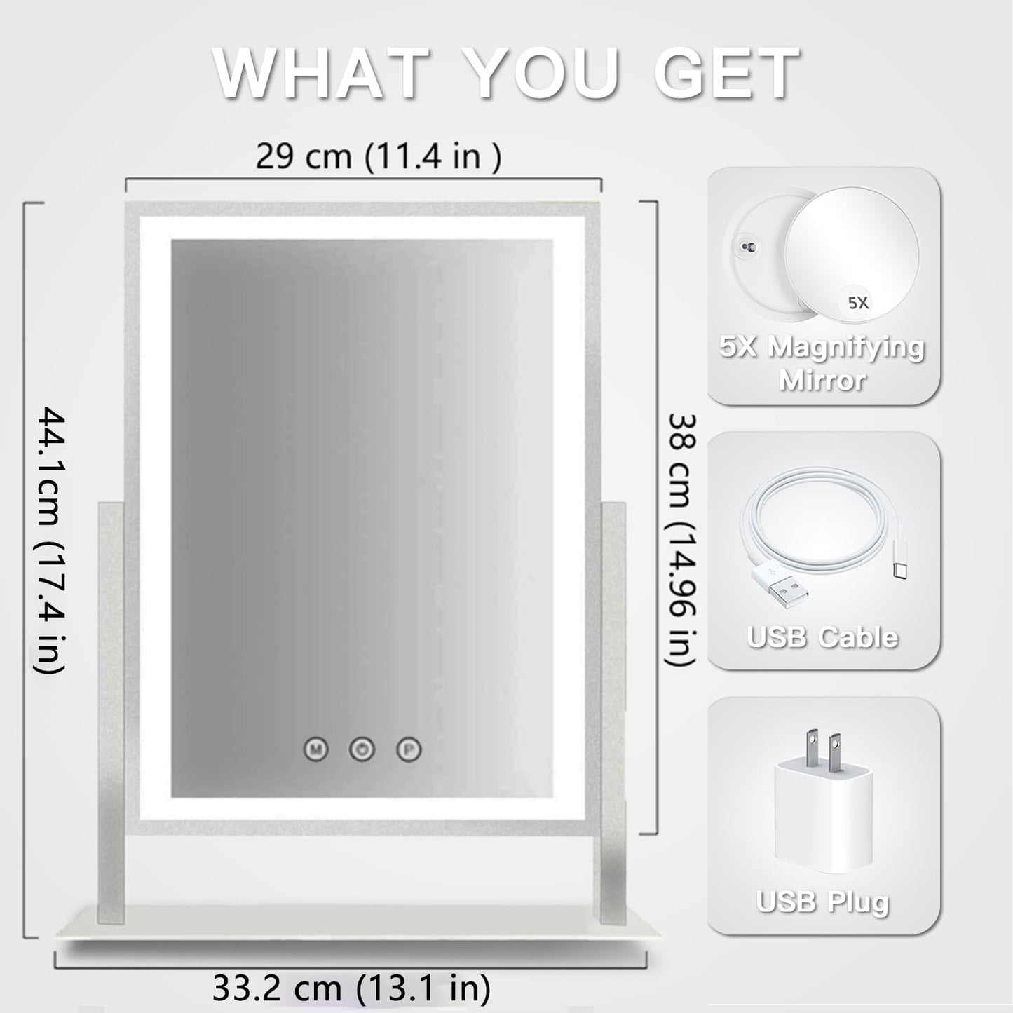 HIEEY Lighted Makeup Mirror, 17.3" x 13" Hollywood Vanity Mirror with Lights, Three Color Lighting Modes, and 5X Magnification Mirror, Smart Touch Control, 360°Rotation (White,Gift Box)