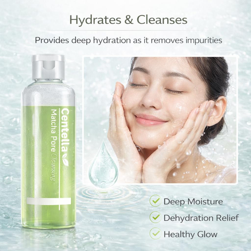 Matcha Centella Cleansing Oil for Face, Korean Facial Cleanser with Matcha Extract, Lightweight Cleansing Oil for Makeup and Daily Face Wash, Hydrating Skin Care for Pore Care and Fresh Feeling