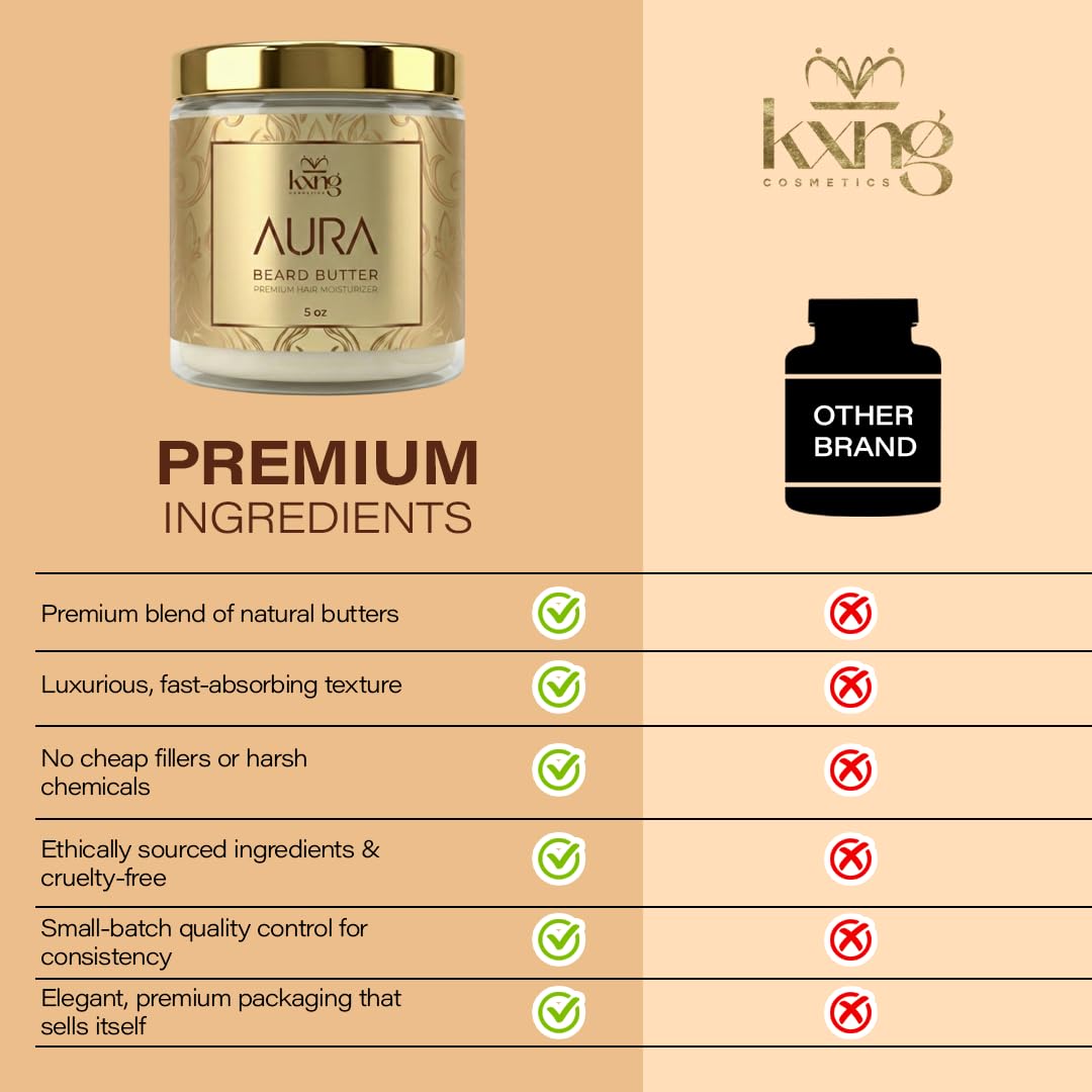 KXNG Cosmetics Luxury Beard Butter for Men – 5oz | Premium Deep Conditioning Beard Moisturizer with Shea & Natural Oils | Softening Balm for Black Men’s Beards & All Beard Types | Aura