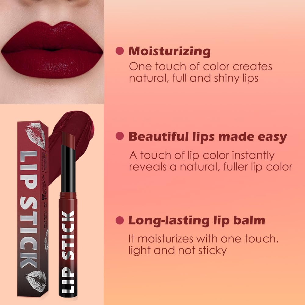 Maroon Red Matte Lipstick - Long Lasting Waterproof Vegan Lip Color | 24-Hour Moisturizing Stain