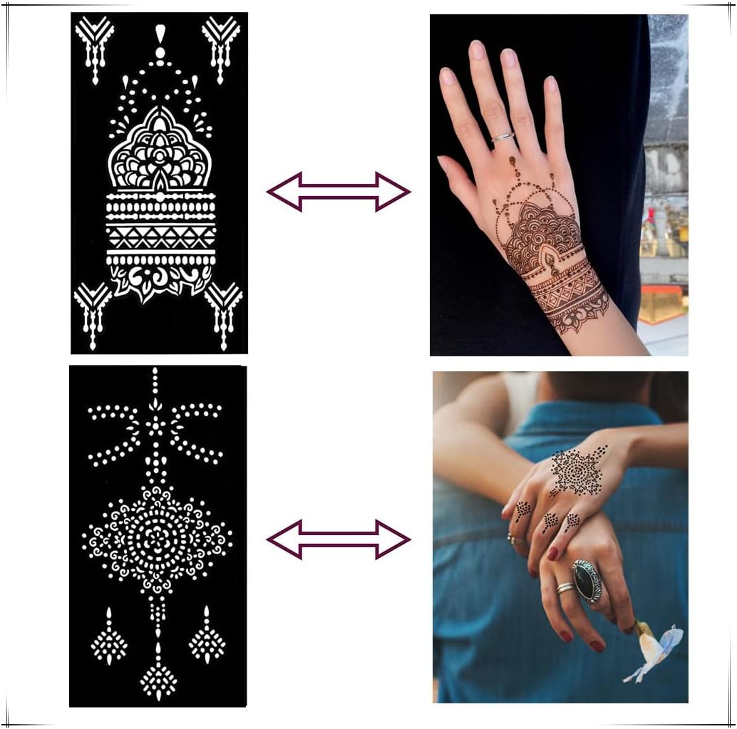 Henna Tattoo Stencils Kit - 12 Reusable Temporary Tattoo Stickers for Women | Indian & Arabian Designs