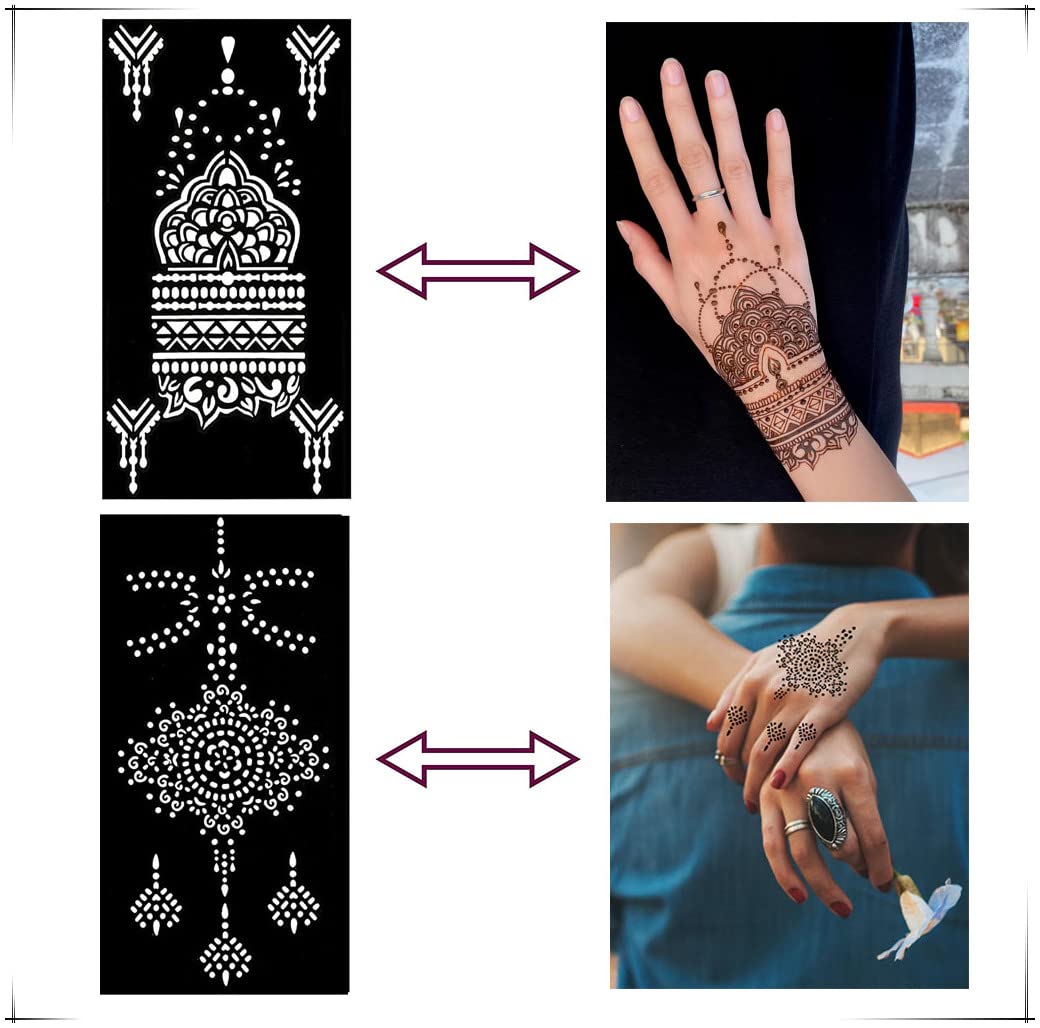QSTOHENA Henna Tattoo Stencils kit, 12 Sheets Temporary Tattoo Stickers for Women Girls Indian Arabian Reusable Hand Tattoo Templates