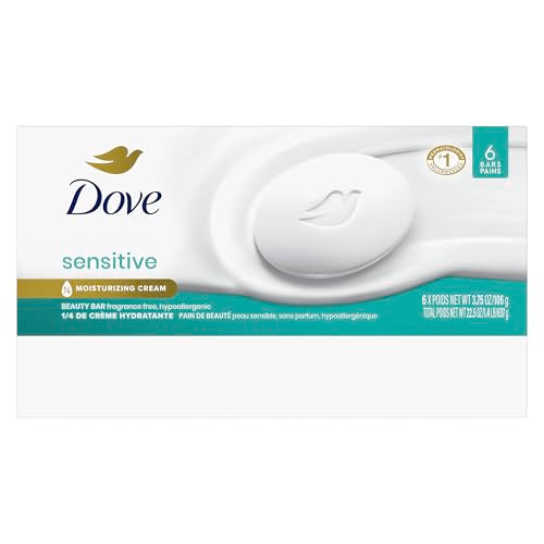 Dove Sensitive Beauty Bar Soap, Fragrance-Free, 6 Bars - 3.75 oz Each