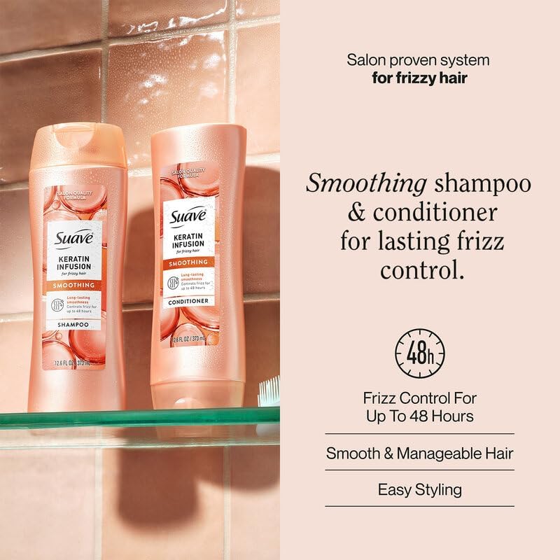 Suave Keratin Infusion Shampoo & Conditioner Set, 12.6 Oz (Pack of 2) - Anti-Frizz & Smoothing System
