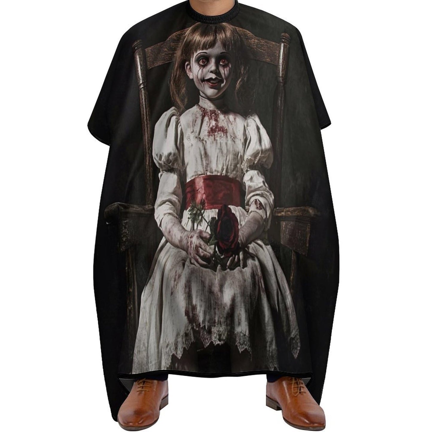 Fashion Easy Clean Professional Barber Cape Waterproof Haircut Cape with Adjustable Closure Scary Horror Girl Doll Black