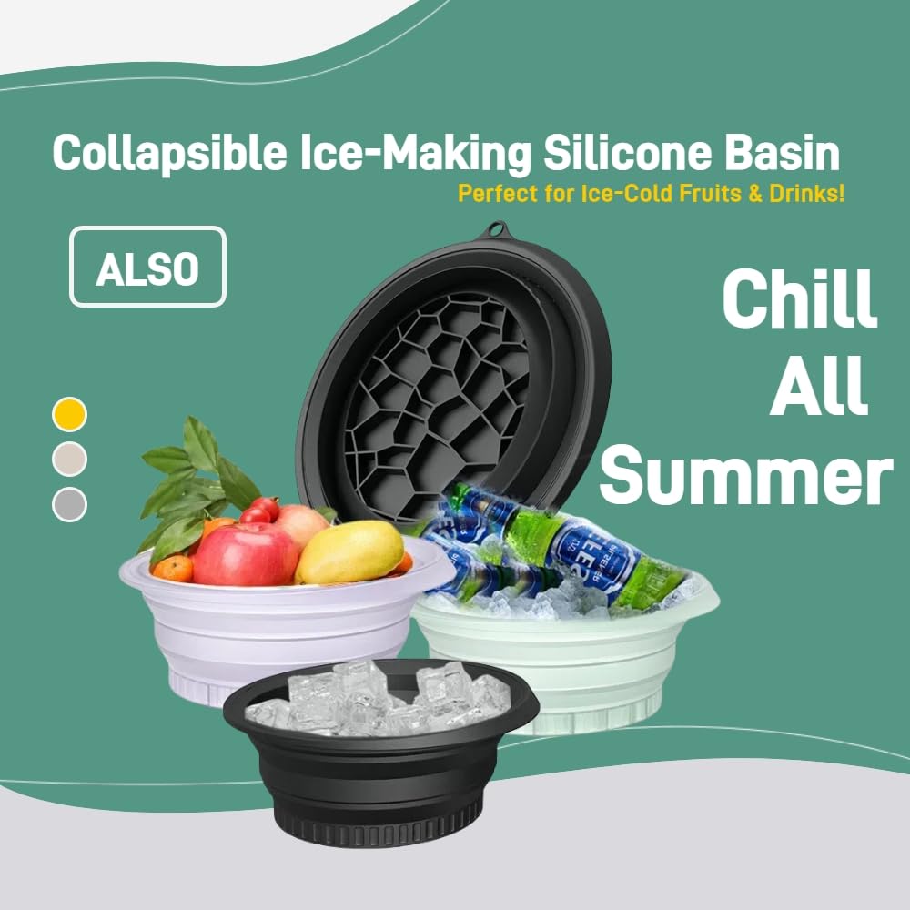 Portable Ice Bath Bowl for Face - Collapsible Silicone Bowl with Built-In Ice Tray for Acne Relief, Pore Minimizing & Glowing Skin | Cold Therapy for Home, Travel & Parties (Black)