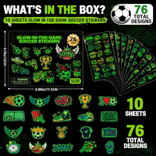 Glow in The Dark Soccer Temporary Tattoos for Kids Party Favors 76PCS