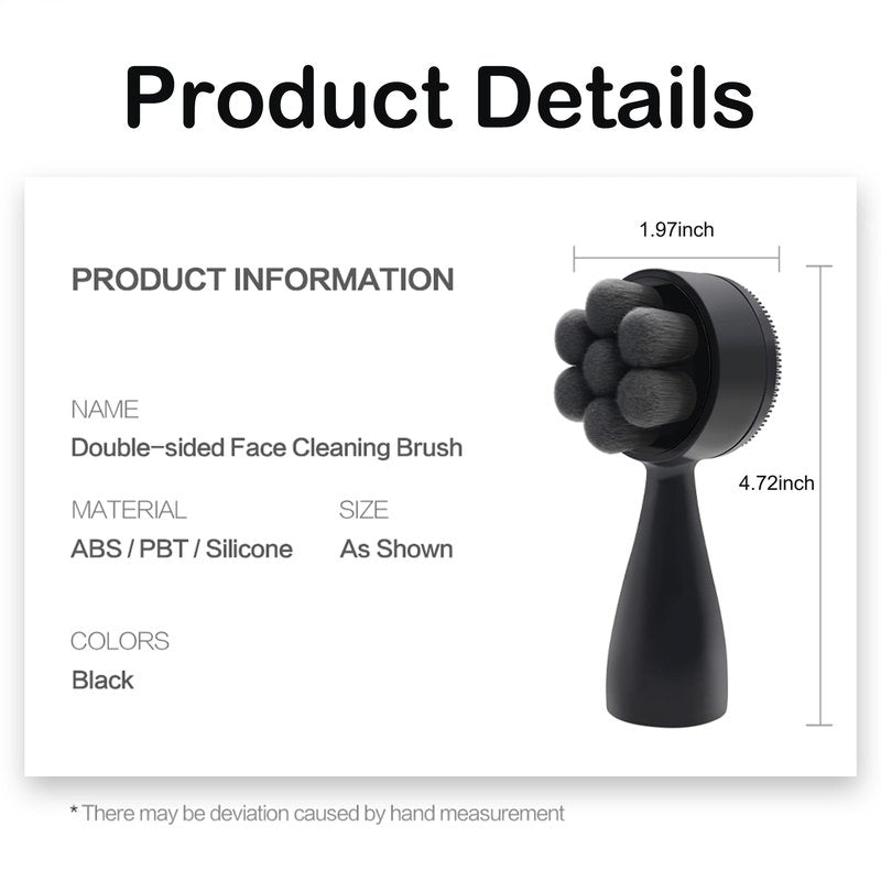 Double-Sided Face Cleaning Brush, Deep Cleansing Silicone Brush with Soft Bristles, Black
