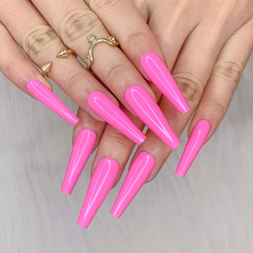 Ballerina Long Coffin Glossy Fake Nails - 24pcs Red Press-On Nail Tips for Women
